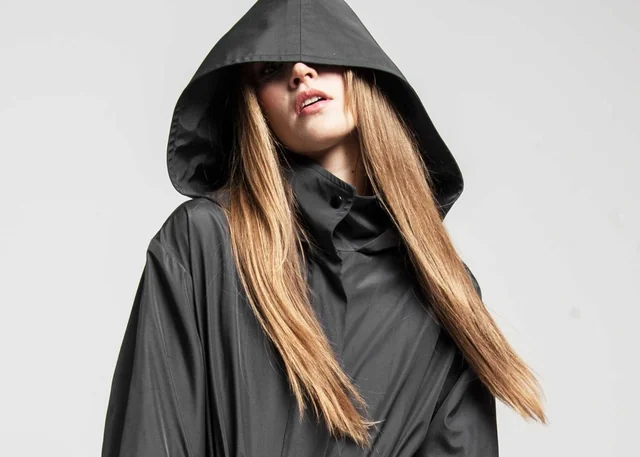 Eclecticism hooded front close-up, with long light-brown hair